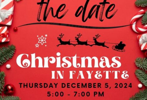 Poster for Christmas in Fayette Event: Thurs. Dec. 5 5-7pm at Fayette Opera House