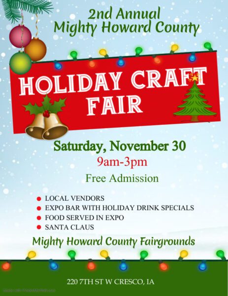 Flyer for the Howard County Holiday Craft Fair at the fairgrounds in Cresco