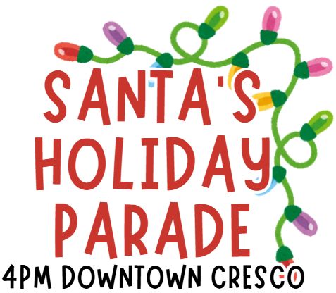 graphic with Christmas lights and Santa's Holiday Parade, 4pm, downtown Cresco